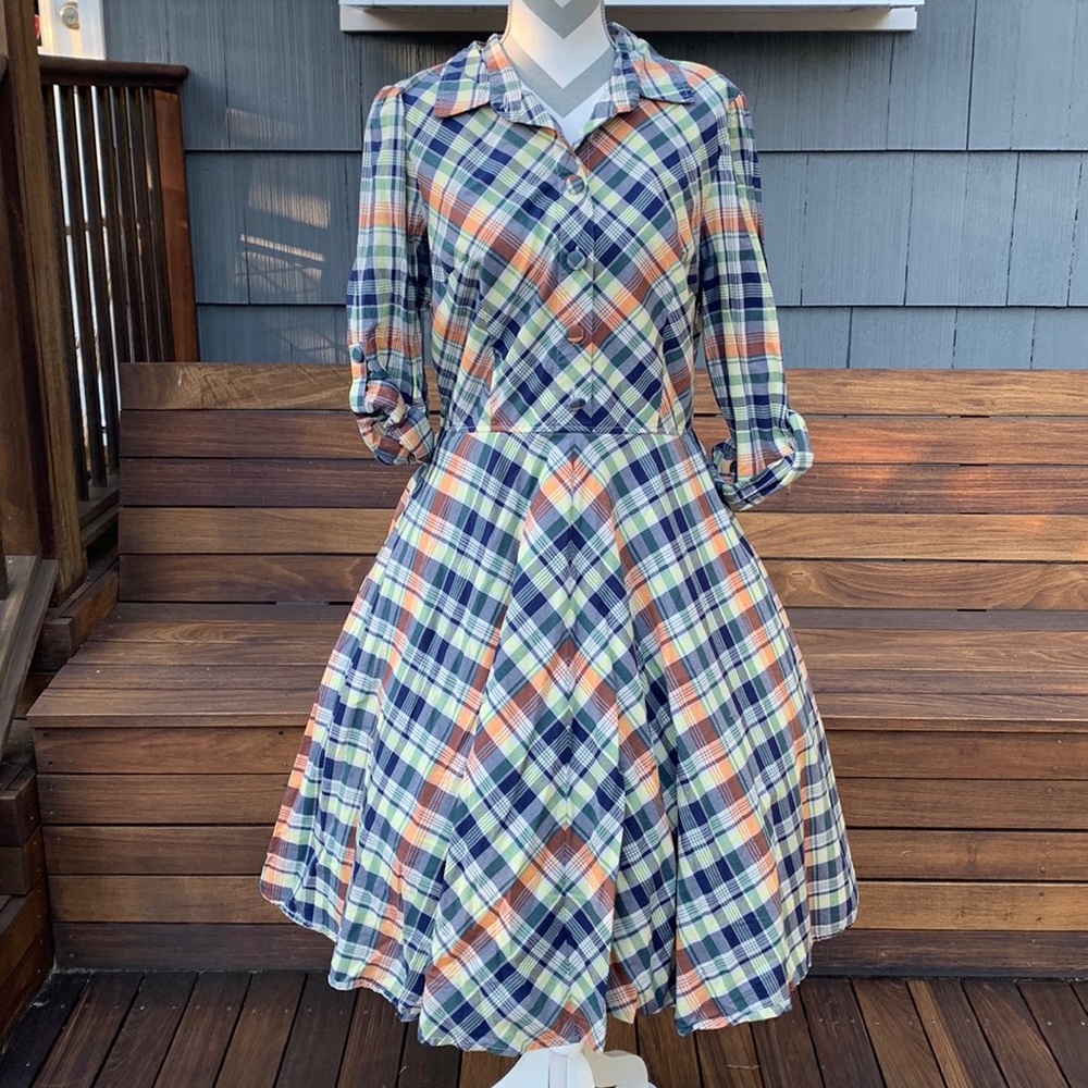 Eshakti XL 16 Plaid Dress Vintage Pinup Autumn Vibes - Picture 1 of 9